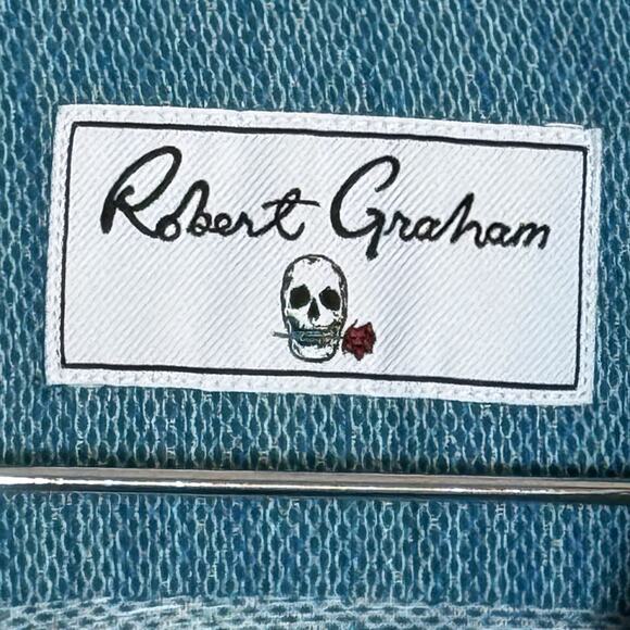 Robert Graham Linen Blend Shirt Size 2XL Mens Skull Tag Flip Cuffs Turquoise - Picture 7 of 9